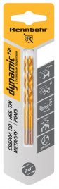 Сверло по металлу,  ЦХ, 2,0х49мм, HSS-TIN, Р6М5, 2шт/уп, RENNBOHR DYNAMIC-TIN CARD