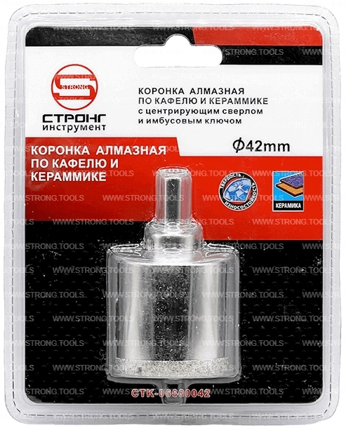 СТК-066 Коронка по стеклу и керамике с центрующим сверлом СТРОНГ 42мм фото 7