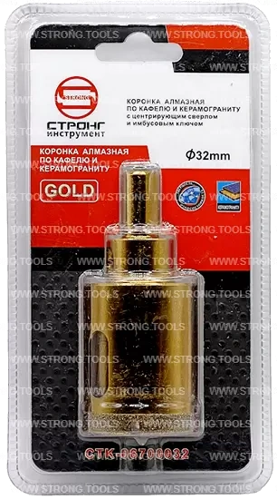 СTК-067 Коронка по стеклу и керамике с центрующим сверлом СТРОНГ 32мм GOLD фото 5