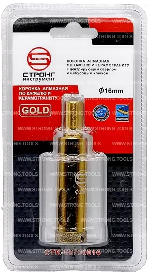 СTК-067 Коронка по стеклу и керамике с центрующим сверлом СТРОНГ 16мм GOLD фото 5