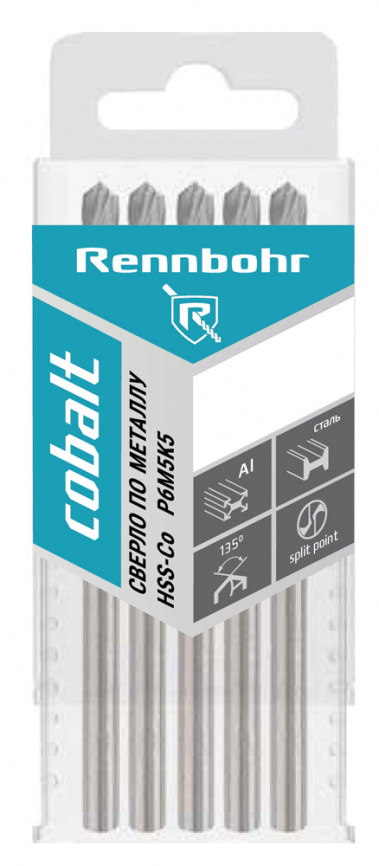 Сверло по металлу,  ЦХ, 2,2х53мм, HSS-Co, Р6М5К5, 20шт/уп RENNBOHR COBALT PROM фото 1