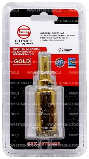 СTК-067 Коронка по стеклу и керамике с центрующим сверлом СТРОНГ 20мм GOLD фото 5