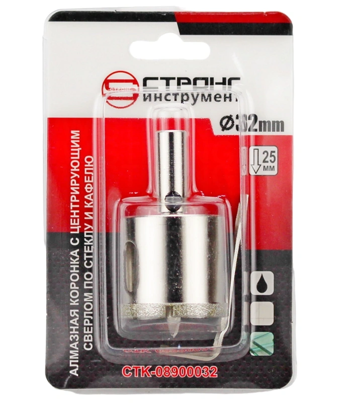CTK-089  АЛМАЗНАЯ КОРОНКА С ЦЕНТРИРУЮЩИМ СВЕРЛОМ ПО СТЕКЛУ И КАФЕЛЮ Ф32mm фото 5