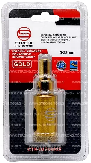 СTК-067 Коронка по стеклу и керамике с центрующим сверлом СТРОНГ 22мм GOLD фото 5